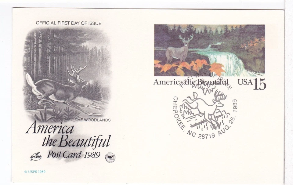 TurtlesTradingPost- Woodlands- America the Beautiful- 1989 #UX133 FDC- Artcraft - Image 1 of 1