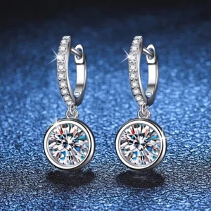 0.5-1ct D Color Moissanite Huggie Hoop Earrings Women 925 Silver Platinum Plated - Picture 1 of 12