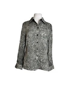 Chicos Womens Small Button Front Gray Stripe Animal Print Long Sleeve Burnout - Picture 1 of 6