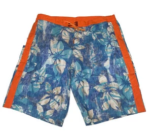 Men's HUGO BOSS Blue-Orange + Floral Swim Trunks Swimsuit X-Large Made In Italy - Picture 1 of 6