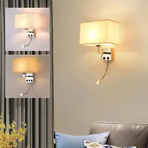 Modern Cloth Wall Lamp Wall Sconce Light LED Bedroom Bedside Light w/ Spotlight - Picture 1 of 20
