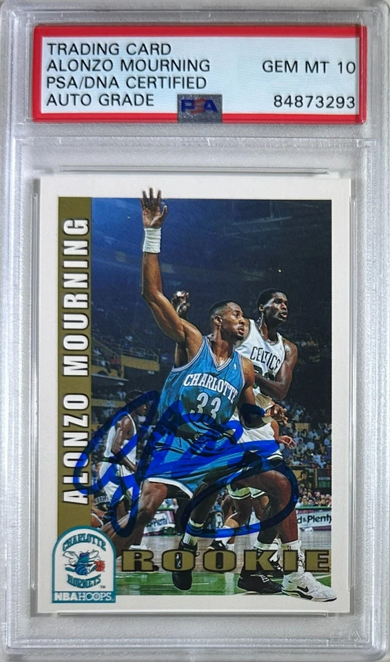 Alonzo Mourning auto 1993 Sky Box RC GEM Mint 10 Charlotte Hornets PSA Encap - Image 1 of 3
