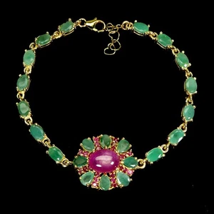 925 Sterling Silver Bracelet Oval Ruby 11x8mm Emerald Natural Gemstone Jewelry 7 - Picture 1 of 14