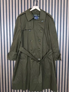 Vintage Burberrys Trench Coat Army Green Double Breasted Belted Jacket England - Picture 1 of 9