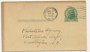 1939 US 1¢ Jefferson Postal Card to Philatelic Agency Washington DC Binghamton - Picture 1 of 2