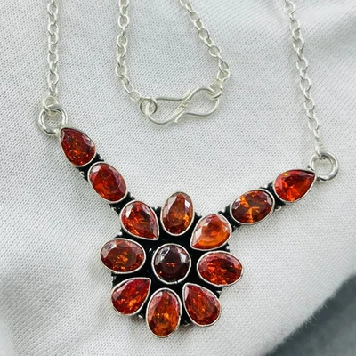 Collar de plata esterlina 925 corte rosa granate piedras preciosas hecho a mano joyería Foto 1 de 4