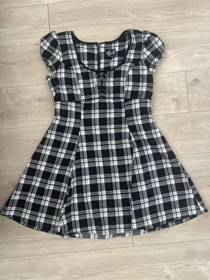 Hell Bunny Women’s Pinafore Dress M Black gray Check Plaid 60s 70s Punk - Image 1 of 4