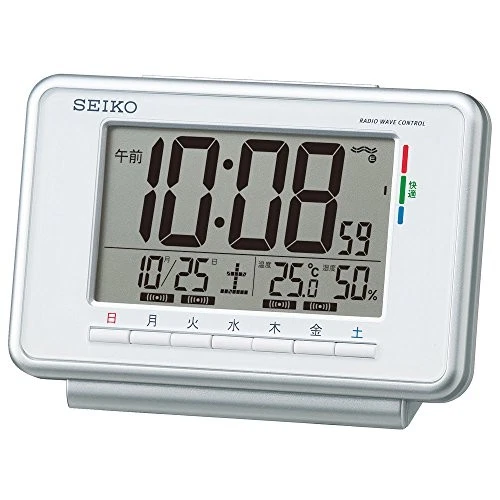 Seiko Clock SQ775W White Radio-Controlled Digital Alarm Clock with Weekly Alarm
