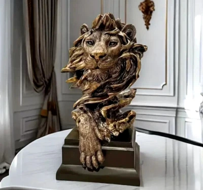 NEW Bronze-Style Lion Head Bust with Front Paw Resin Figurine Sculpture 12hx6wx5 - Image 1 of 3