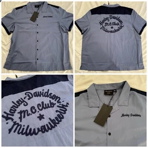 Harley-Davidson Club Milwaukee Wisconsin Button Down Shirt Size 2XL Blue $120 - Picture 1 of 7