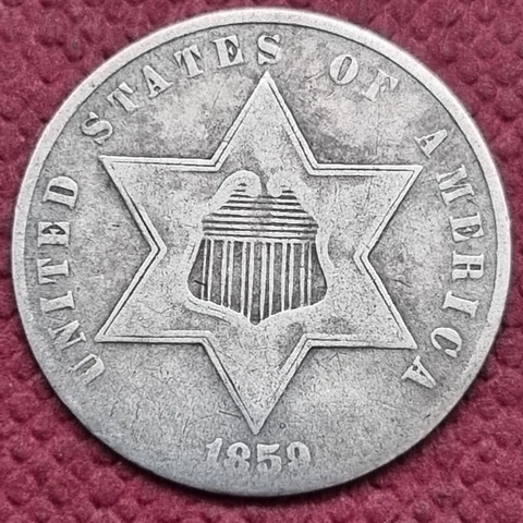 1859 Three Cent Silver Trime 3c Better Grade XF #56066 Cover