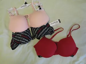 Sujetador de alambre sin costuras Bebe 36C conjunto de tres estampados rojos, rosados y negros nuevo con etiquetas - Imagen 1 de 8