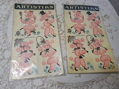 2 hojas calcomanías vintage Meyercord caniche rosa perros NOS pelar y pegar Foto 1 de 4