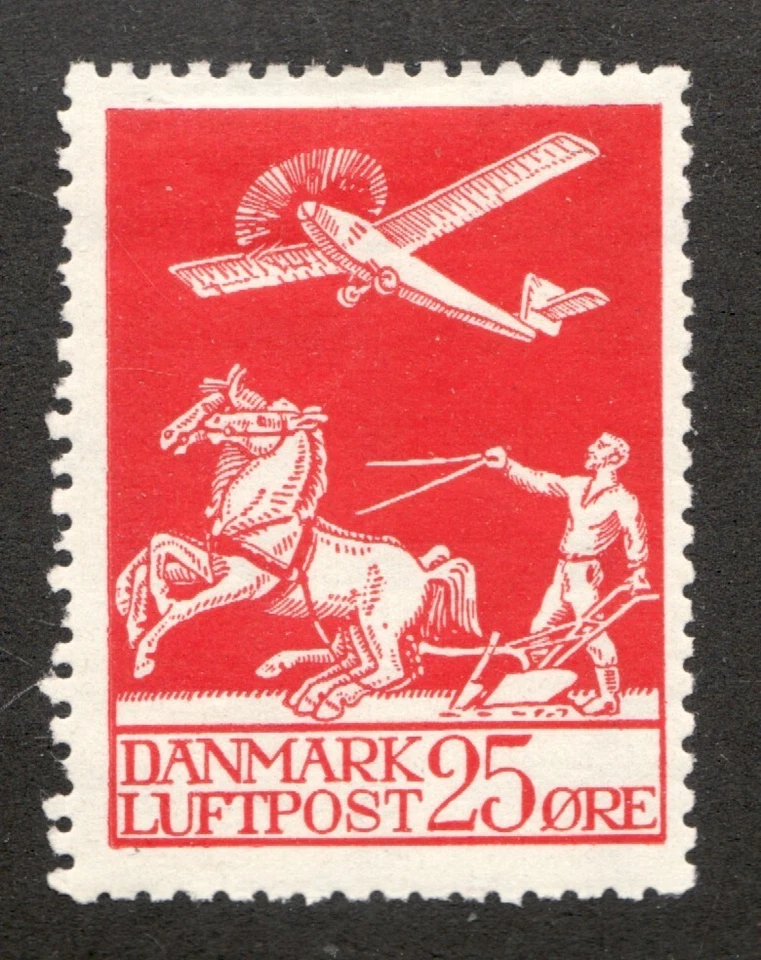 Dinamarca Sc# C3 1925 correo aéreo - avión de 25 minerales, arado y caballo de granjero - MH Cv$40 Foto 1 de 1