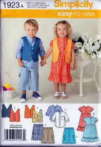 Sewing Pattern Simplicity 1923 Boy & Girl Toddlers' Shirt, Dress, Vest & Shorts - Picture 1 of 2