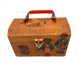 Cartera Estuche Decoupaged Madera De Colección con Mango de Baquelita Juguete Francés Diseño Soldados - Imagen 1 de 14