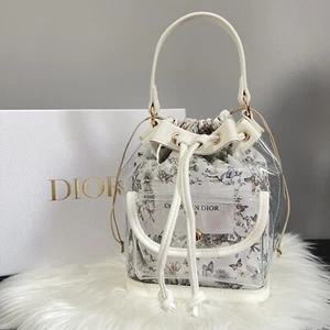 Christian DIOR cosmetic makeup pouch w Clear Crossbody Plastic Drawstring Bag - Picture 1 of 15