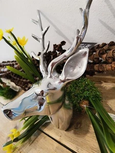 Mars & More Alu Deko Hirschkopf Schädel Geweih Silber Skulptur modern NEU - Bild 1 von 10