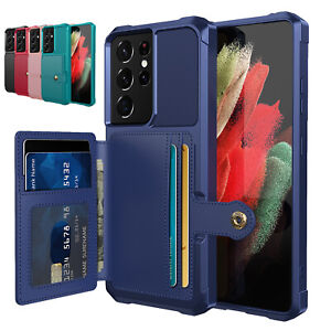For Samsung Galaxy S24 Ultra S23 FE S22 S21 S20 S10 Card Holder Stand Heavy Case