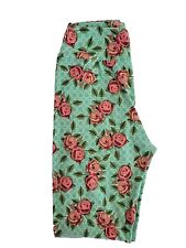 LuLaRoe Kids Girls Tween Leggings Mint Green With Rose Pattern