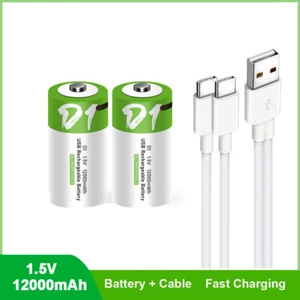 12000mAh USB D Size Lithium Rechargeable Battery 1.5V Fast Charger Type C Cable - Picture 1 of 19