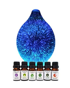 Ingeniuso Essential Oil Diffuser Ultrasonic 3D Glass 6 Changing Colors w 6 Oils - Picture 1 of 7