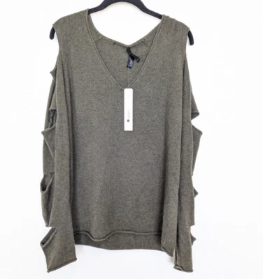 Aqua 羊绒毛衣女式大号绿色镂空袖套衫垃圾休闲 — 第 1/4 张图片