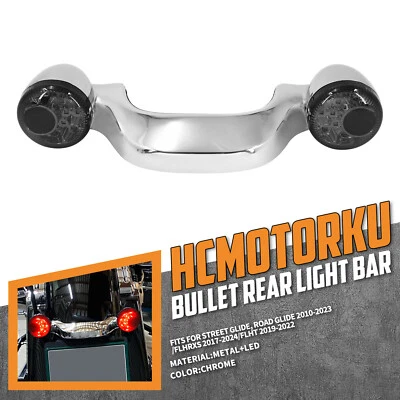 Chrome Rear Turn Signal LED Light Bar Smoke Lens For Harley 10-2023 Street Glide - Image 1 of 4