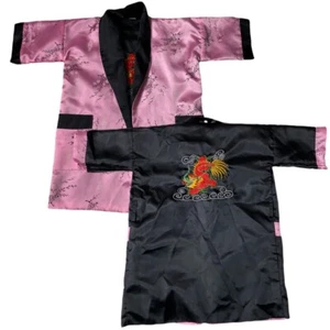 Kids Satin Kimono Robe Asian Embroidered Dragon Pink Size Medium Large - Picture 1 of 14