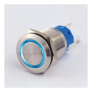 Druckschalter Edelstahl IP67 19 mm LED Ring Blau Schließer Öffner 5 A Löten 8311 - Bild 1 von 3