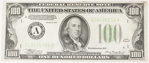 1934 $100 Dollar Federal Reserve Small Note Fr-2152A VF/XF Boston Green Seal - Picture 1 of 2