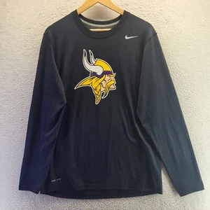 Minnesota Vikings Nike Shirt Mens Medium Black Long Sleeve Logo Dri Fit Pullover - Picture 1 of 17