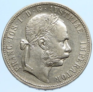 1885 AUSTRIA King FRANZ JOSEPH I Vintage Antique OLD Silver Florin Coin i97300 - Picture 1 of 3
