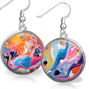 Psychedelische abstrakte Kunst 0,925 Sterling hängende Ohrringe Künstler Kunst Student Geschenk - Bild 1 von 4