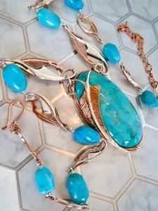 NWOT Jay King MINE FINDS DTR Beaded TURQUOISE Rose Gold Plated SterlingNECKLACE - Picture 1 of 13