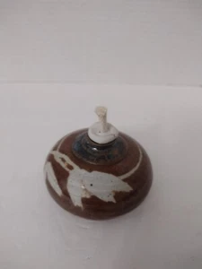 Vintage Studio Art Pottery Oil Lamp Brown drip glaze rings fired - Picture 1 of 4
