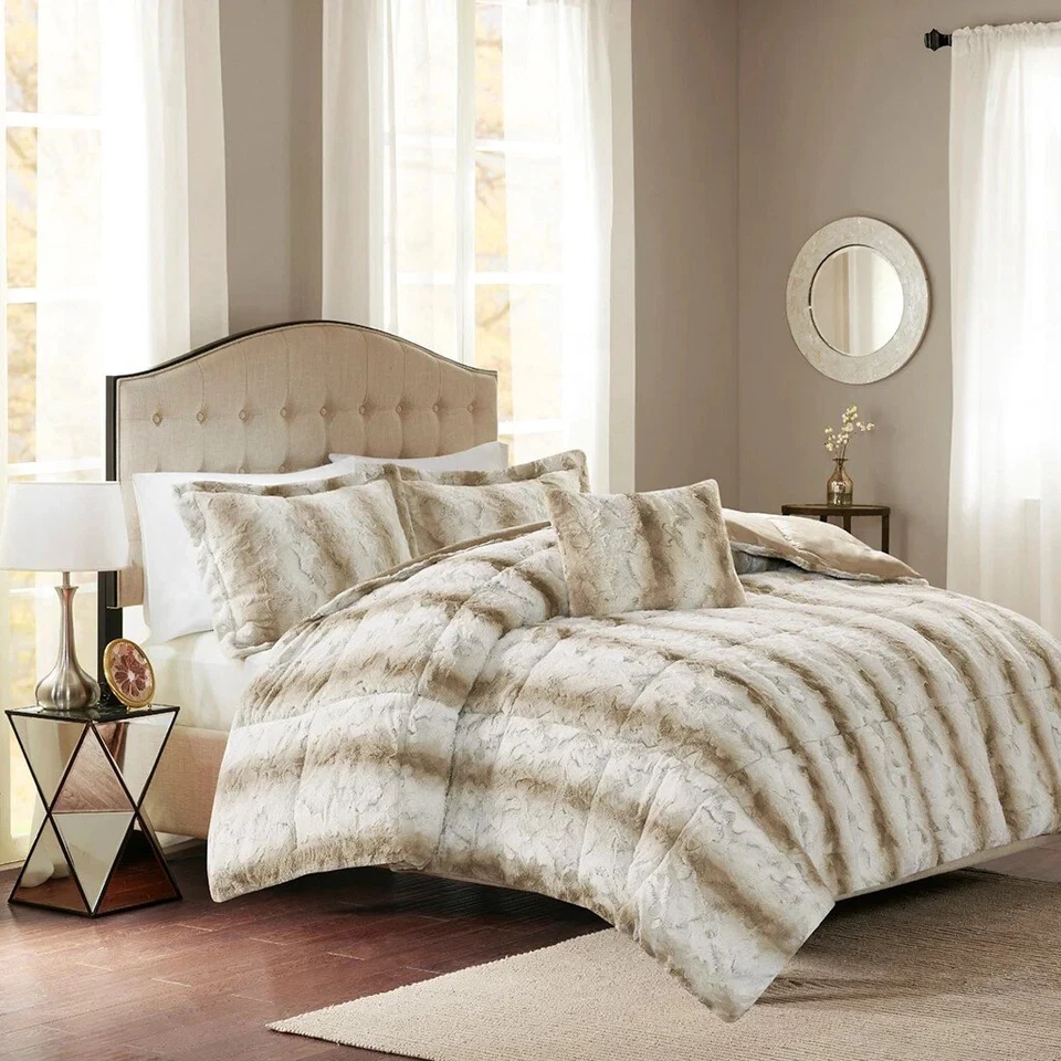 Madison Park King 4pc Faux Fur Comforter Set in Sand Finish Mp10-4861