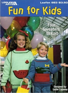Fun for Kids Four Sweaters to Knit Designed by Leslie Calaway Leaflet 983 NOS - Picture 1 of 2