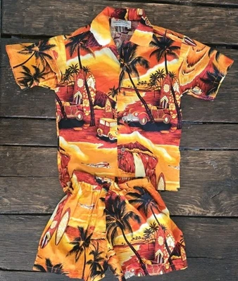 VTG Royal Hawaiian Creations 80's Youth Sz 8 Orange Shirt Short Set USA Made  - Image 1 of 4
