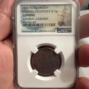NGC ADMIRAL GARDNER SHIPWRECK 1808 India 10 Cash Madras Presidency SEA SALVAGED - Picture 1 of 6