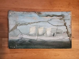 Vintage Painting Gouache Watercolor Of Steamship C W ELPHICKE LAKE ERIE 18 X 30 - Picture 1 of 19