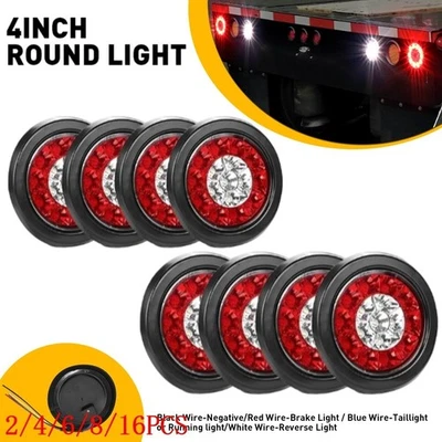 Luces traseras redondas de señal de giro de parada de freno para remolque de camión 16 LED blancas rojas de 4 pulgadas Foto 1 de 4