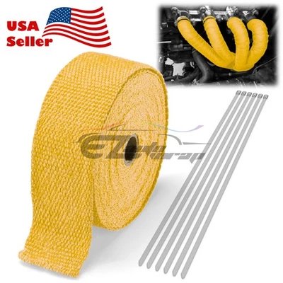 Tubo de escape amarillo aislamiento térmico envoltura térmica cabezal motocicleta 2" x 50' Foto 1 de 4