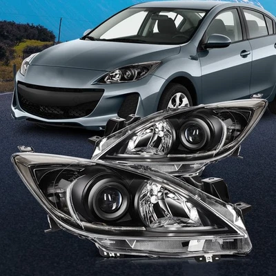 Par de conjunto de faróis Mazda 3 (5 velocidades) carcaça preta para 2010 2011 2012 2013 - Imagem 1 de 4