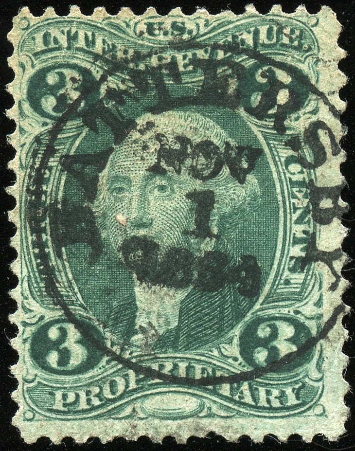 U.S. Revenue: Scott R18c 3c Proprietary, photographer handstamp, double transfer - Image 1 of 1