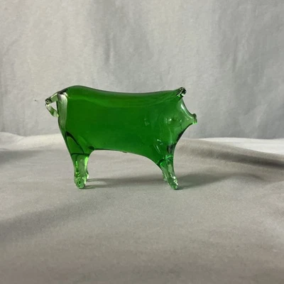 Murano Inspired art glass figurine green pig art deco animal figurine - Image 1 of 4