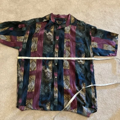 Vintage Mens Structure Multicolor Geometric Print Silk Shirt Small Medium 90s - Image 1 of 4