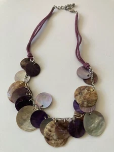 Abalone Multi Color Shell Purple Suede Multi Strand Necklace VTG Boho Chic Y2K - Picture 1 of 4