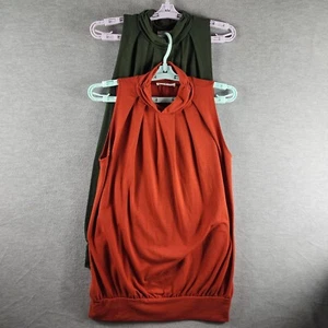 Lot 2 Zenana Women High Mock Neck Pleated Front M Sleeveless Top Waistband - Picture 1 of 21
