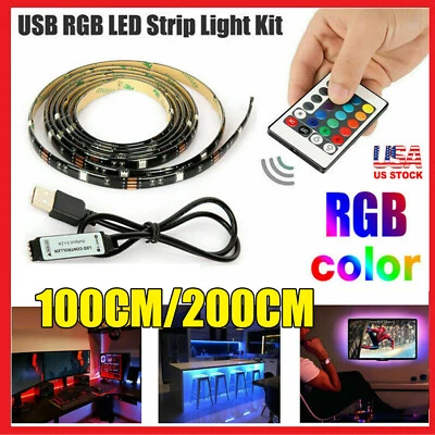 6FT/2M Computer TV Backlight 5V USB LED strip Light 5050 RBG Background Lights - Image 1 of 4